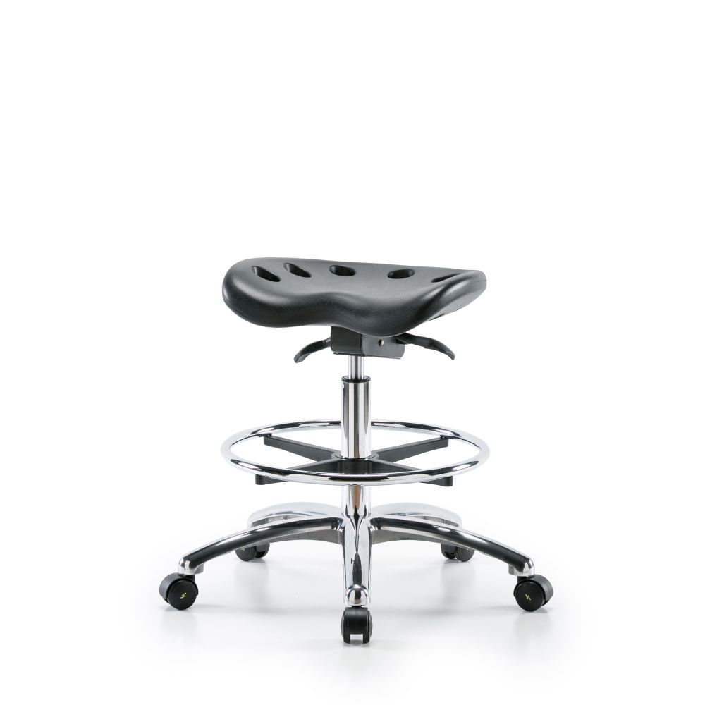 Polyurethane ESD Tractor Sit-Stand Stool Chrome - Medium Bench Height with Chrome Foot Ring & ESD Ca