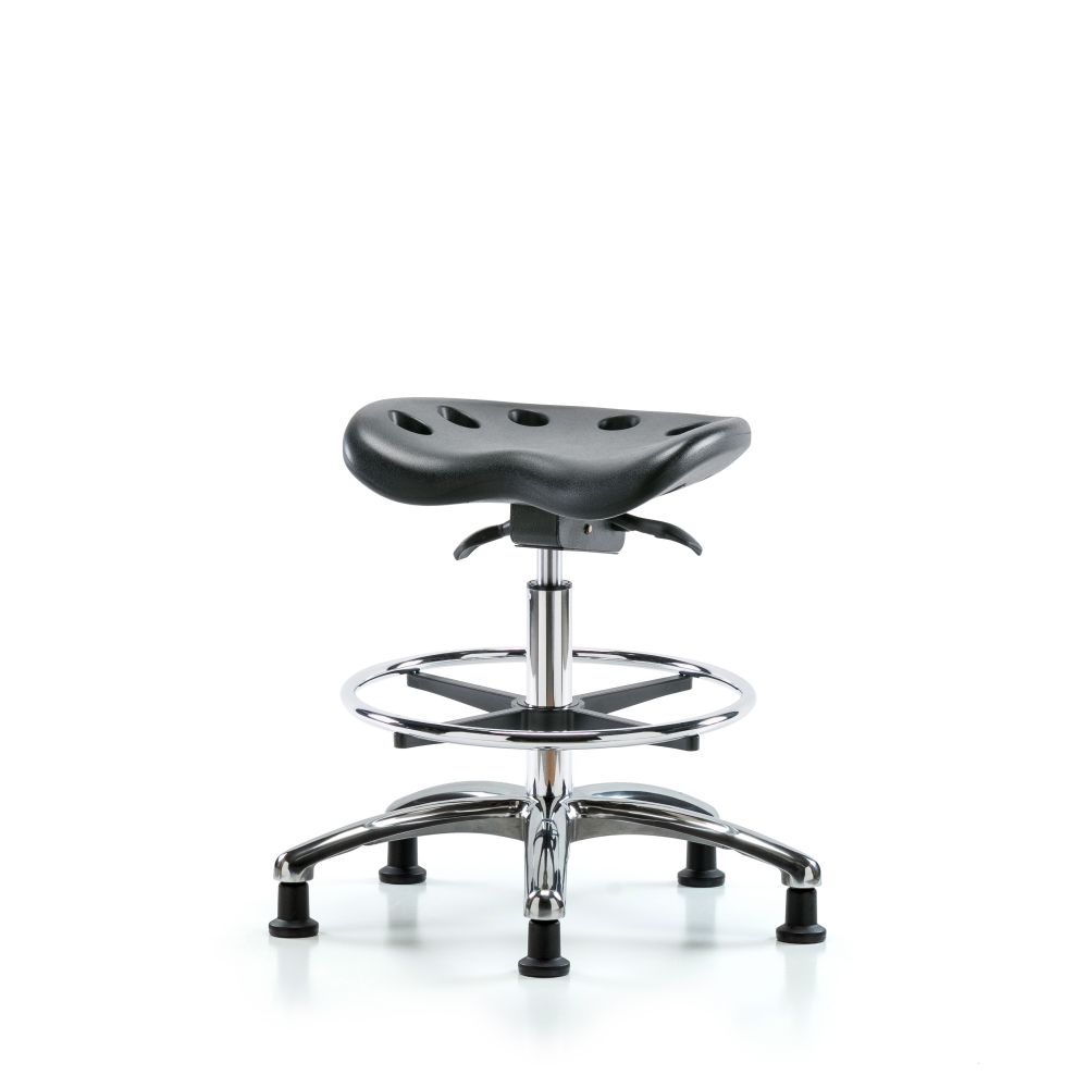 Polyurethane ESD Tractor Sit-Stand Stool Chrome - Medium Bench Height with Chrome Foot Ring & ESD St